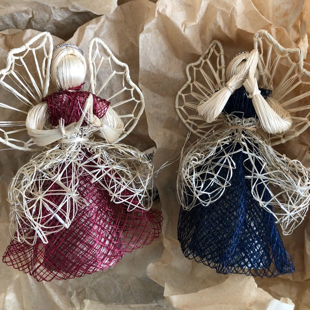 Handmade Rattan Christmas Heavenly Angel Ornament Handcrafted